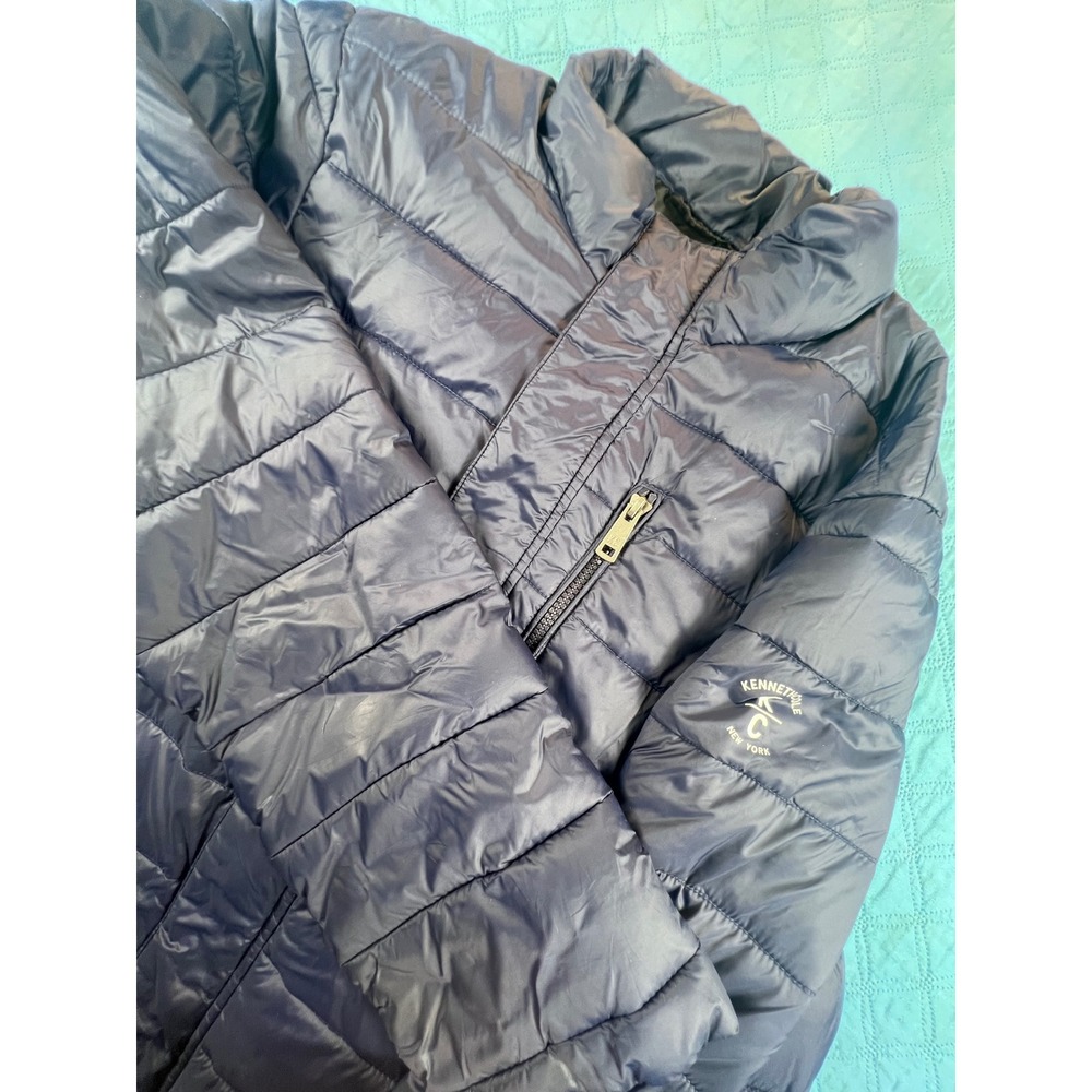 Kenneth Cole New York Mens Navy Blue Quilted Puffer Jacket Small Full Zip Snap